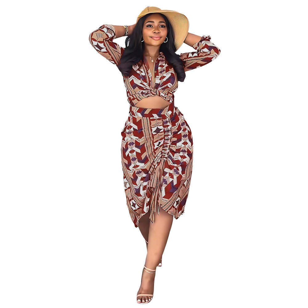 Women Casual printed shirt and skirt two-piece set 7