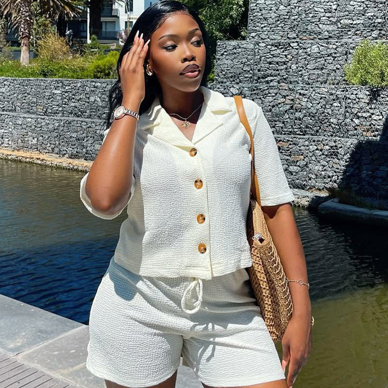 Women African Summer Short Sleeve Shirt Shorts Casual Two-piece Set 5