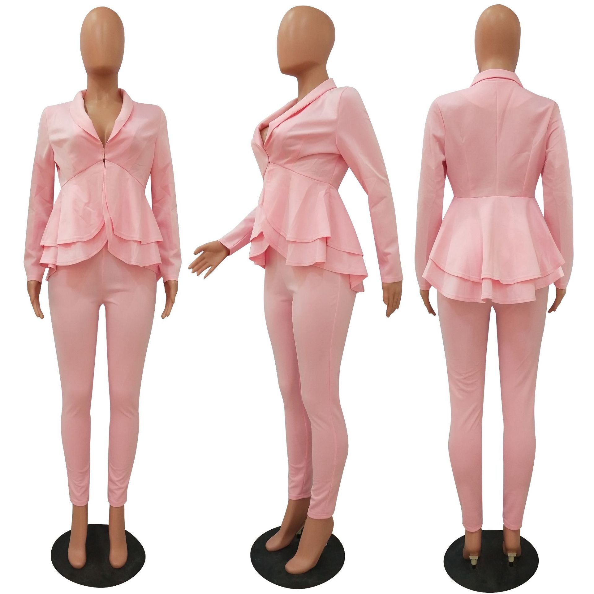 Fashion Ruffle Career Suit Casual Two Piece Set 25
