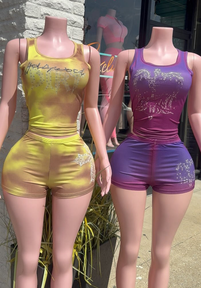 Women Summer Lace Print T-shirt and Shorts Two-piece Set