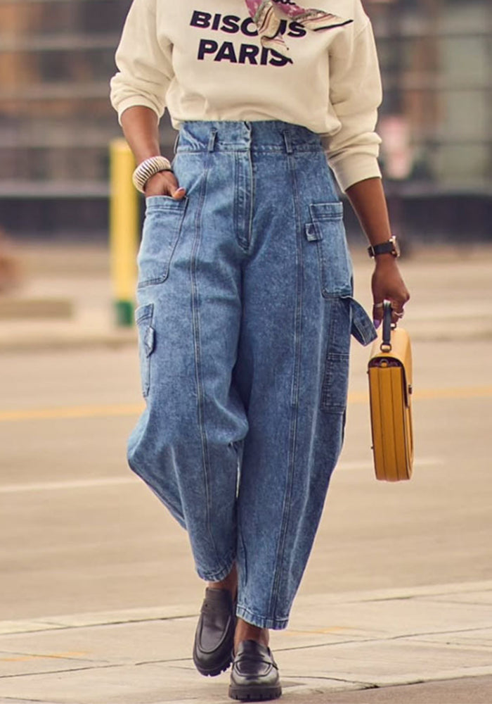 Women's Fashion Pocket Washed Tight Denim Pants