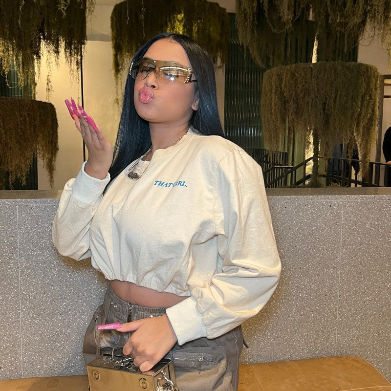 Women Autumn Solid Round Neck Embroidered Letter Long Sleeve Crop Top 8