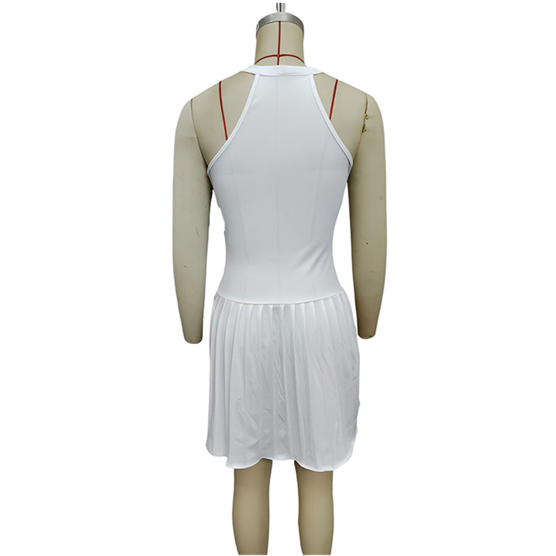 Fashion Women's Slim Fit Sexy Solid Color Ribbed Patchwork Pleated Short Dress 11