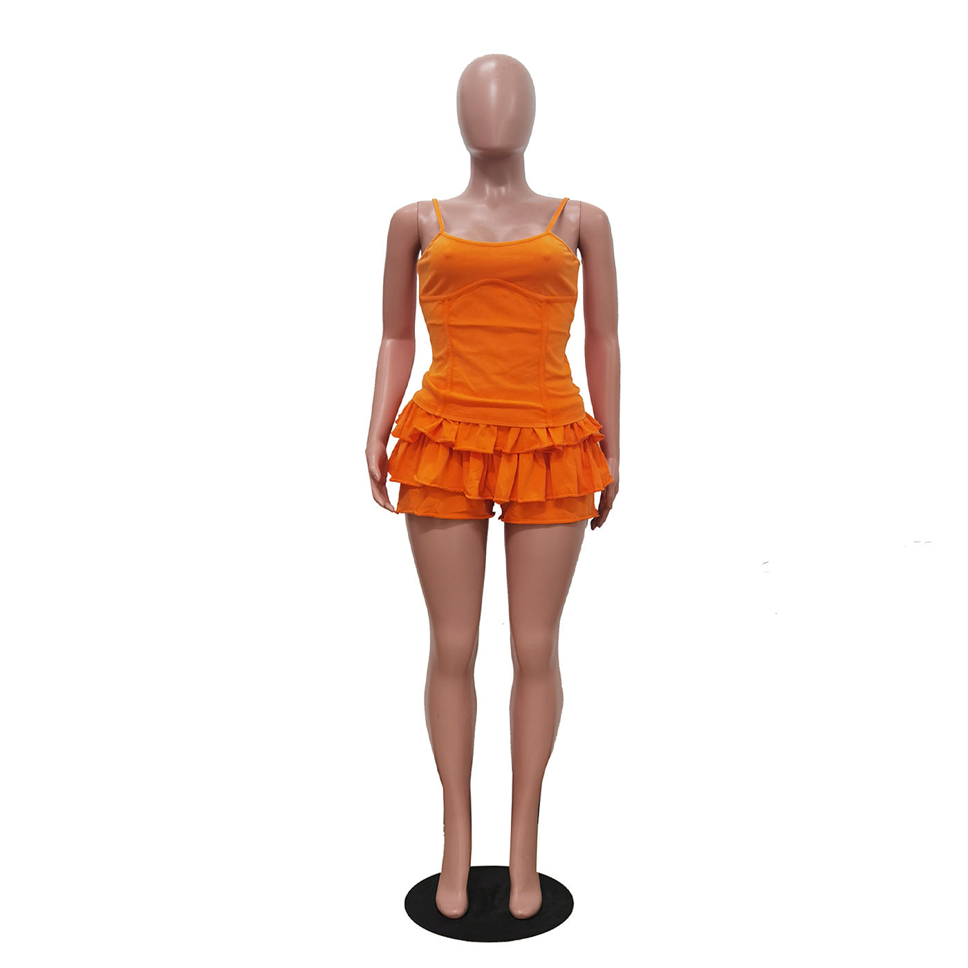 Women's Solid Strap Tank Top and Ruffled Shorts Set 15