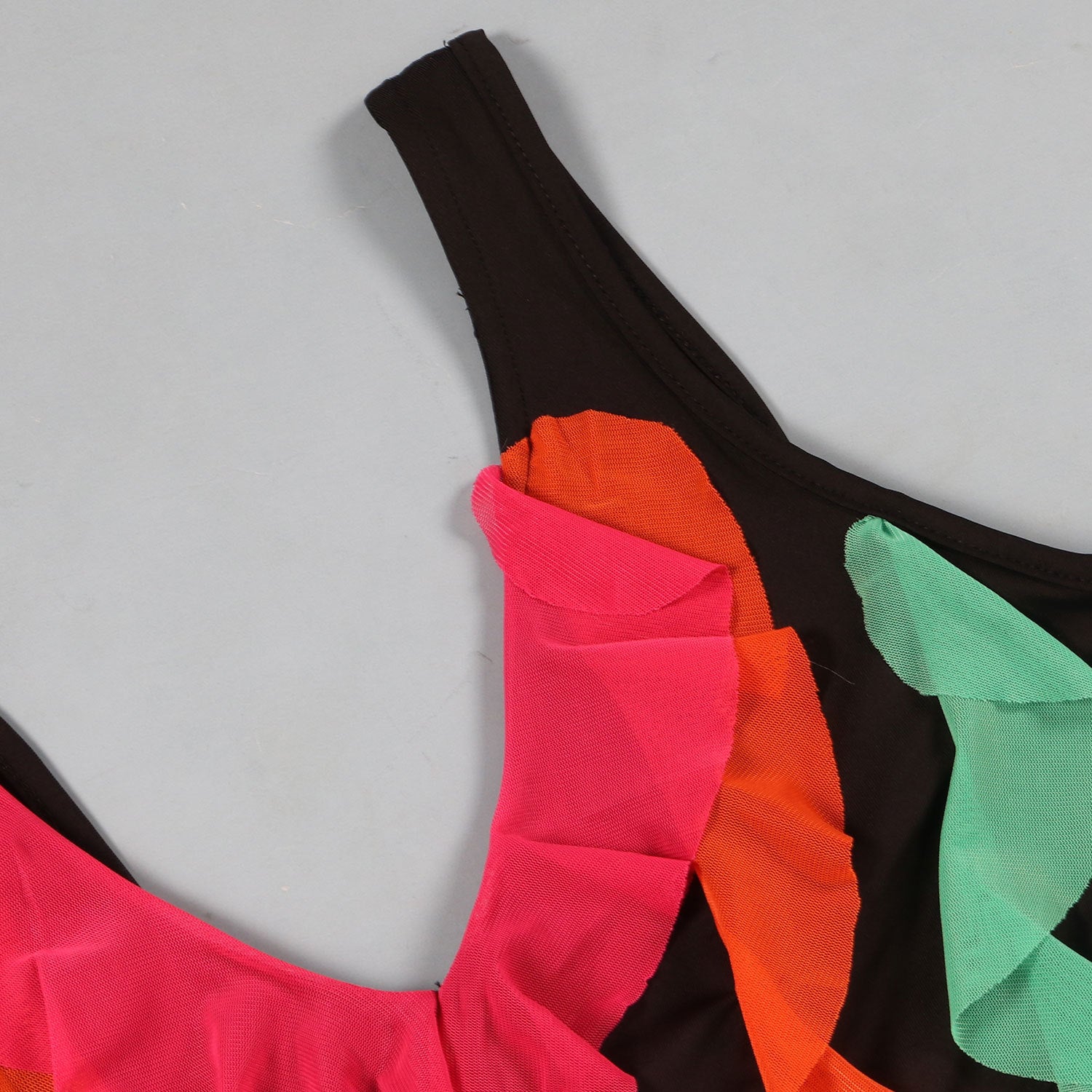 Women Contrasting Ruffles Line Irregular Mini Dress 59