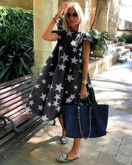 Plus Size Women Summer Dress Round Neck Pink Maple Leaf Casual Beach Dress 31