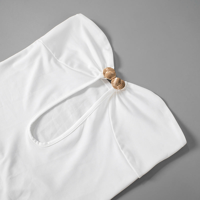 Women's Summer Solid Color Chic Elegant Strapless High Waist Long Dress 10