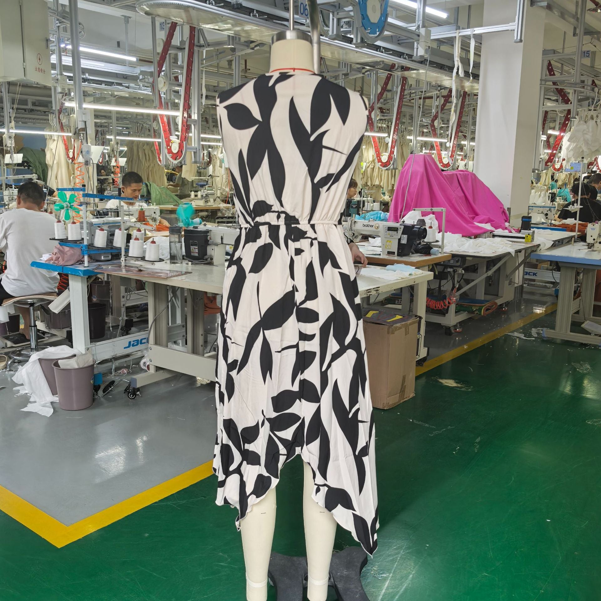 Spring And Summer Women Sleeveless Leaf Print Knot Irregular Midi Dress 8