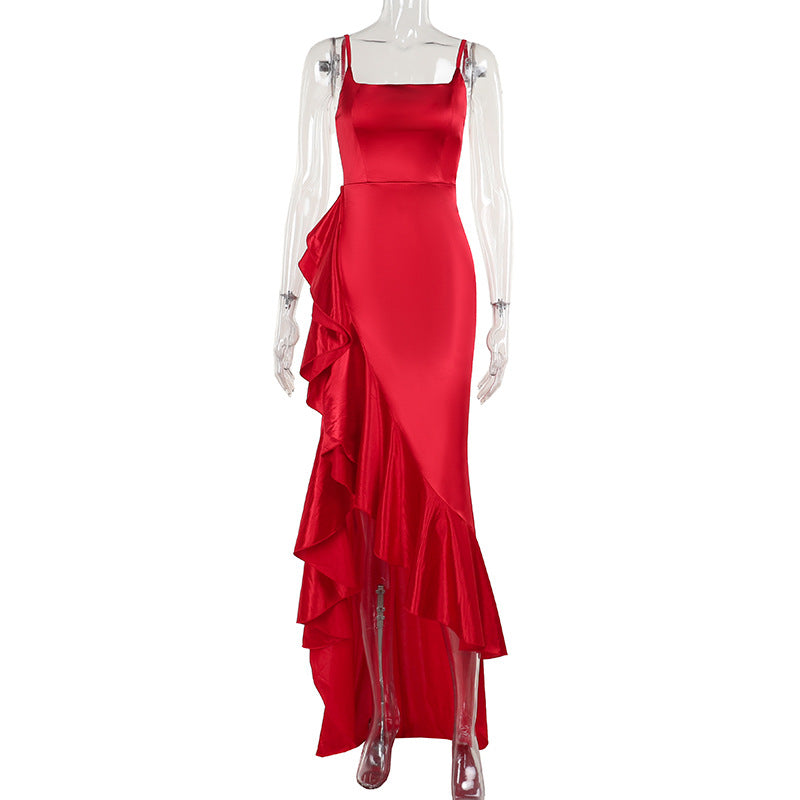 Summer Style Sexy Chic Strap Ruffle Slit Evening Dress 8