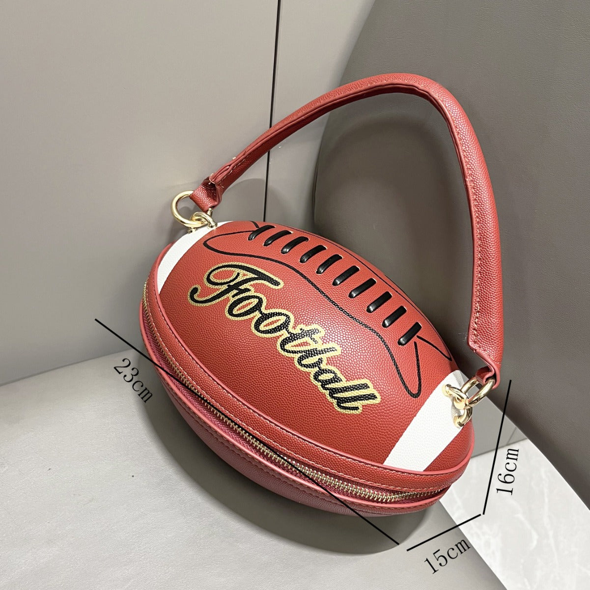 Women's Rugby Ball Shape Fun Handbag Shoulder Carry Bag 9