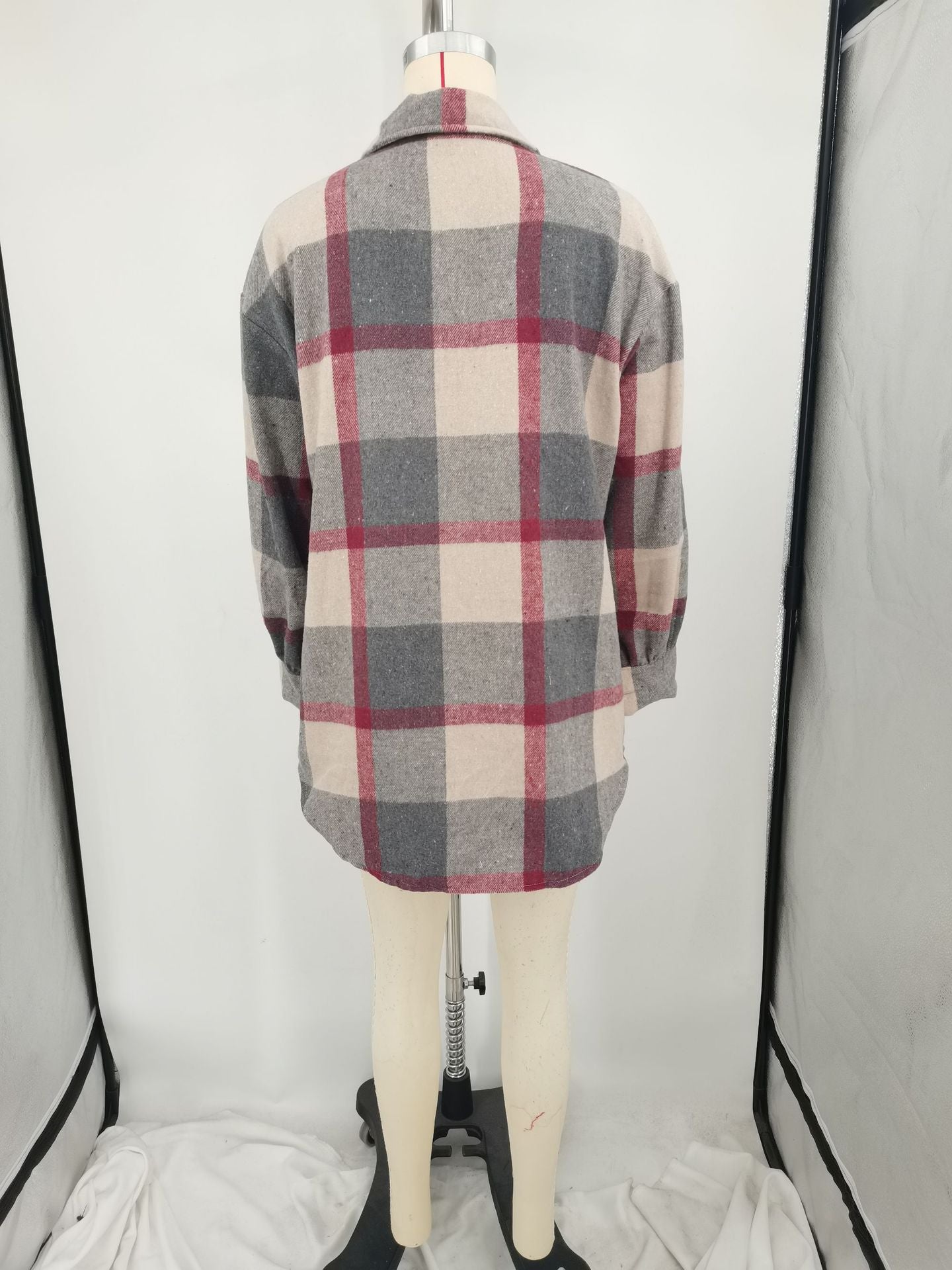 Women Autumn and Winter Loose Plaid Shirt 17