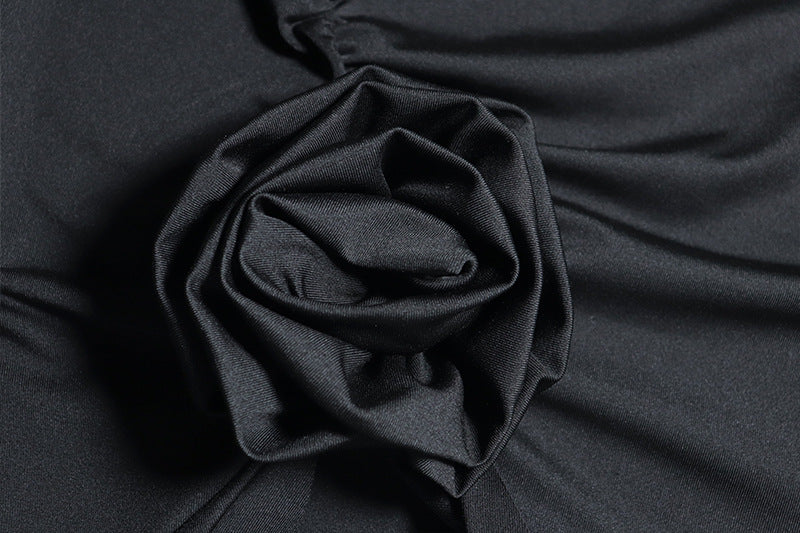 Women's Solid Color Round Neck Sleeveless Flower Decorated Irregular Dress 19