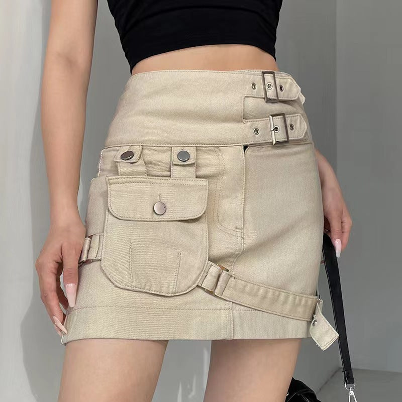 Women American Pocket Cargo Denim Mini Skirt 5