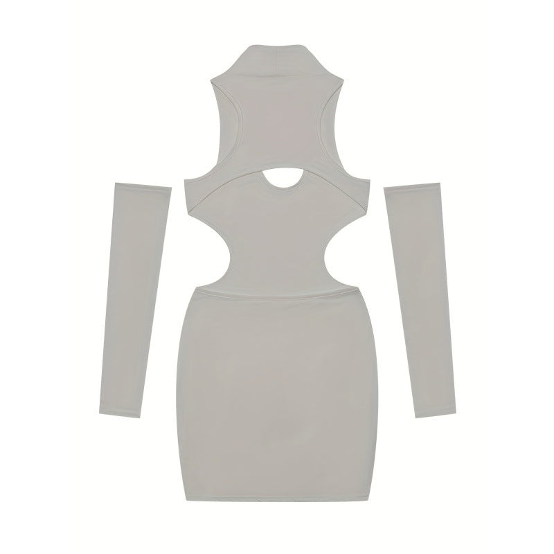 Women Solid Sexy Hollow Halter Neck Bodycon Dress 12