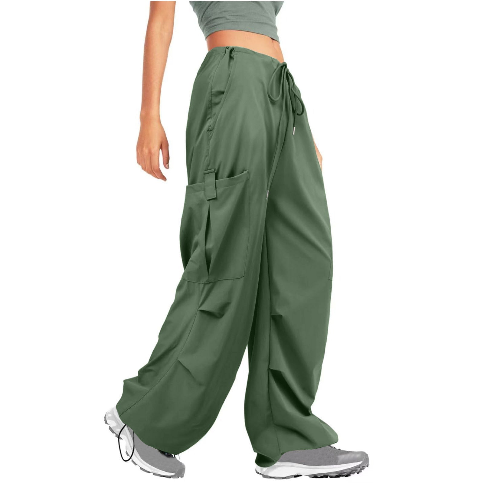 Women Solid Drawstring Casual Loose Athletic Cargo Pants 20