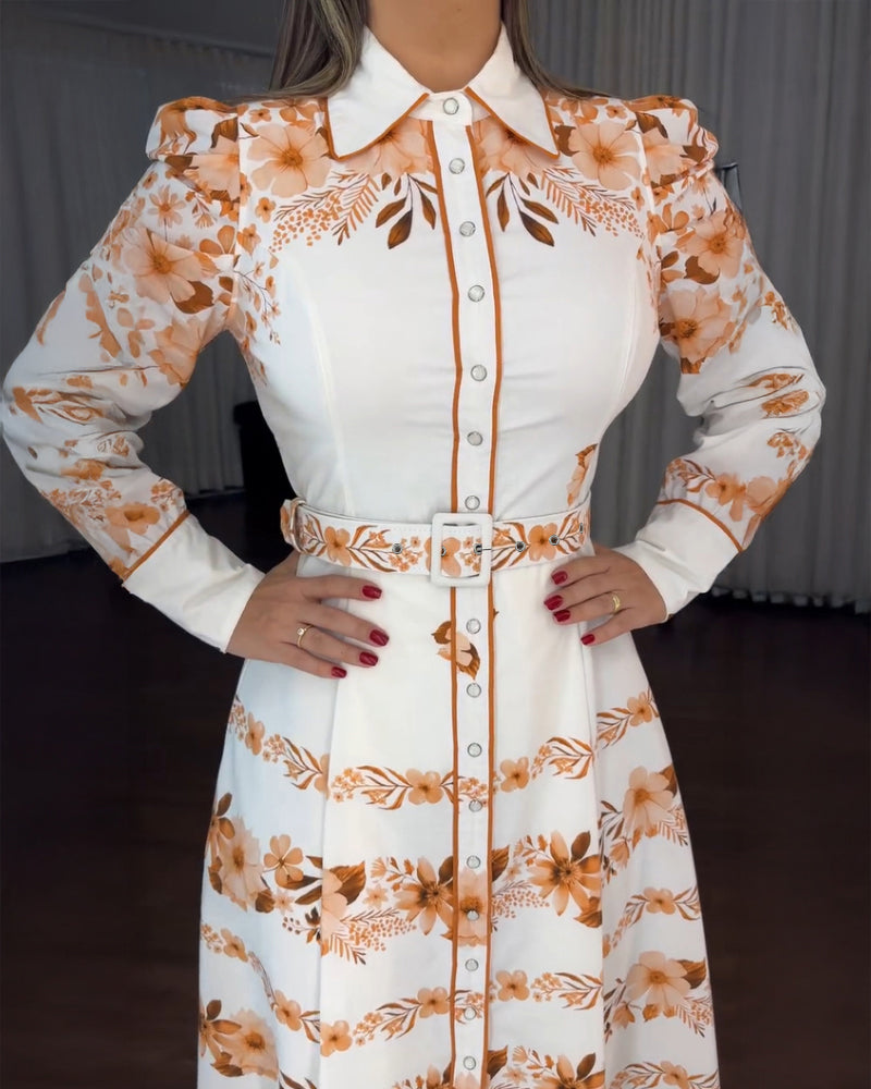 Summer Holidays Printed Three-quarter Sleeve Lace-Up Shirt Maxi Dress 3