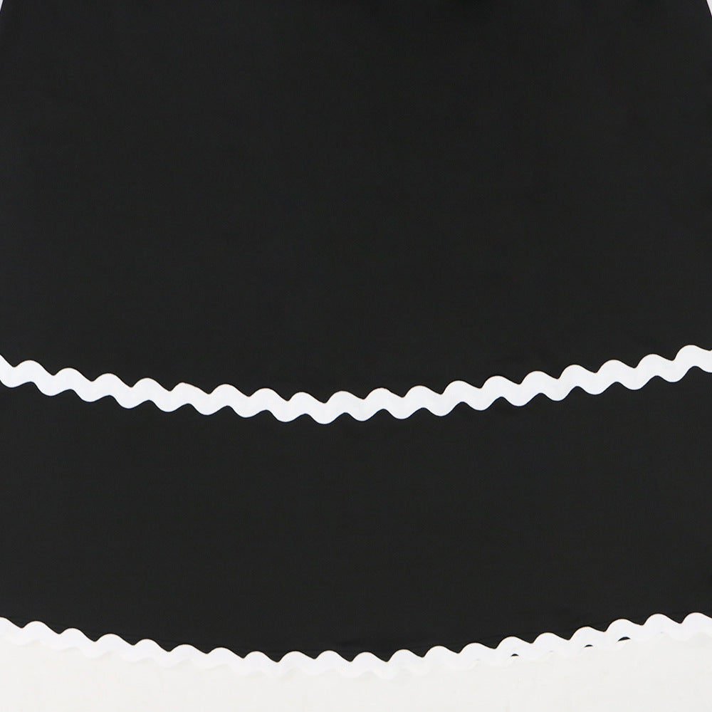 Women Strap Solid Wave Ribbon Patchwork Solid Strap Dress 22