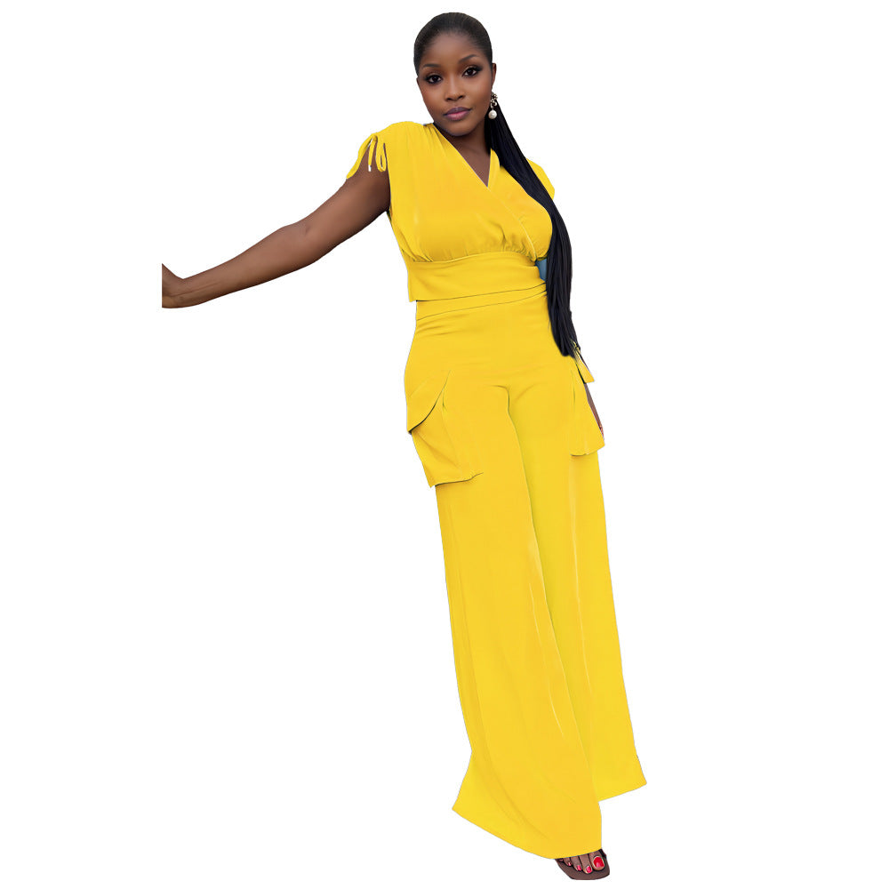 Drawstring Sleeveless Tank Top Chic High Waisted Women's Loose Straight Leg Two-Piece Set 10