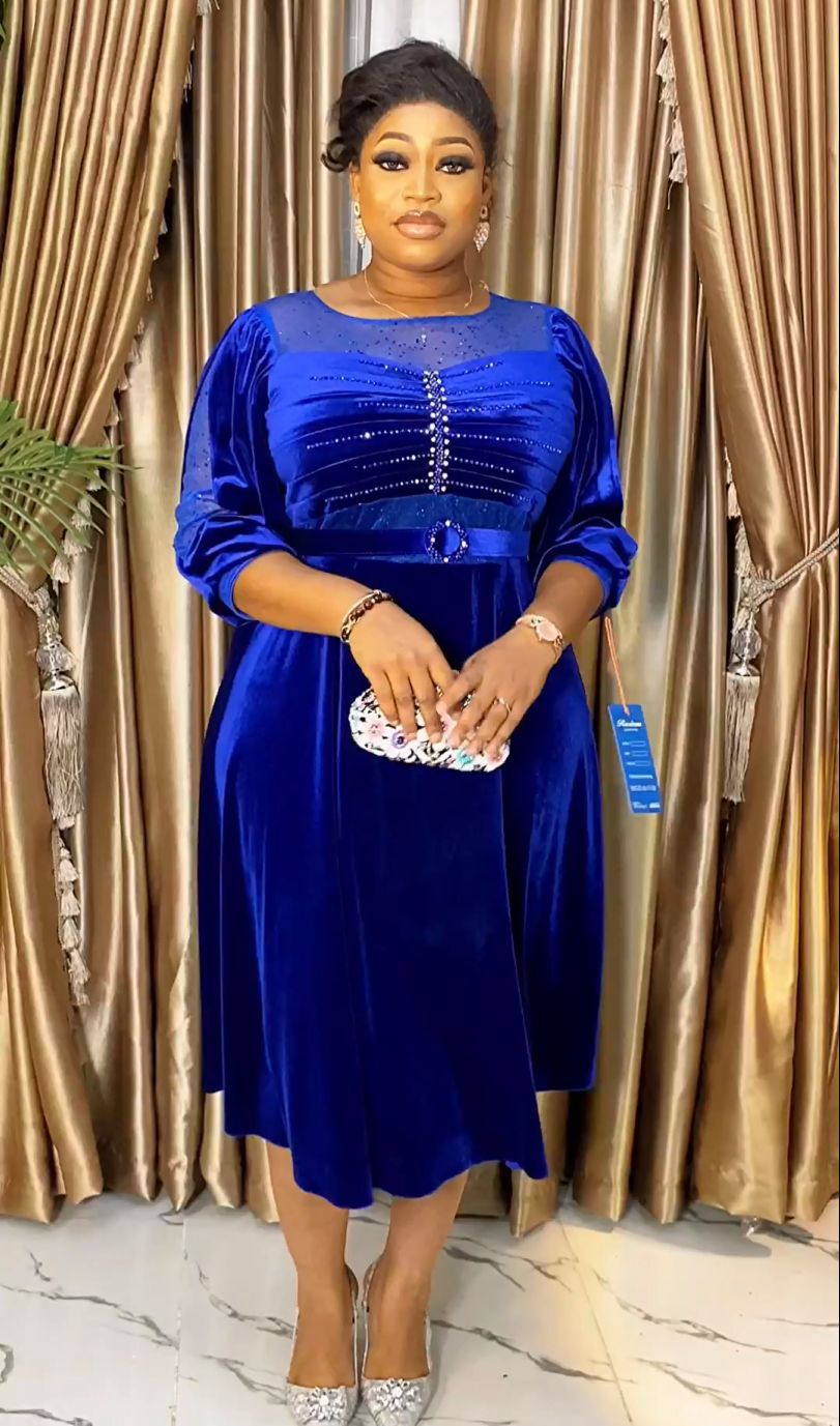 Africa Plus Size Spring And Winter Chic Beaded Evening Dress 3