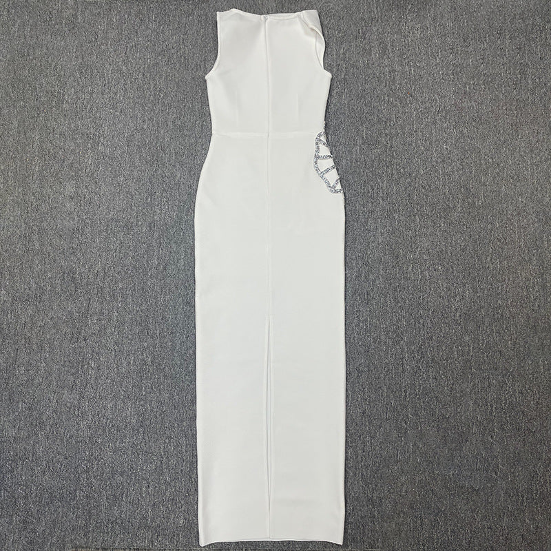 Women's Round Neck Sleeveless Luxury Rhinestone Elegant Bandage Dress 6