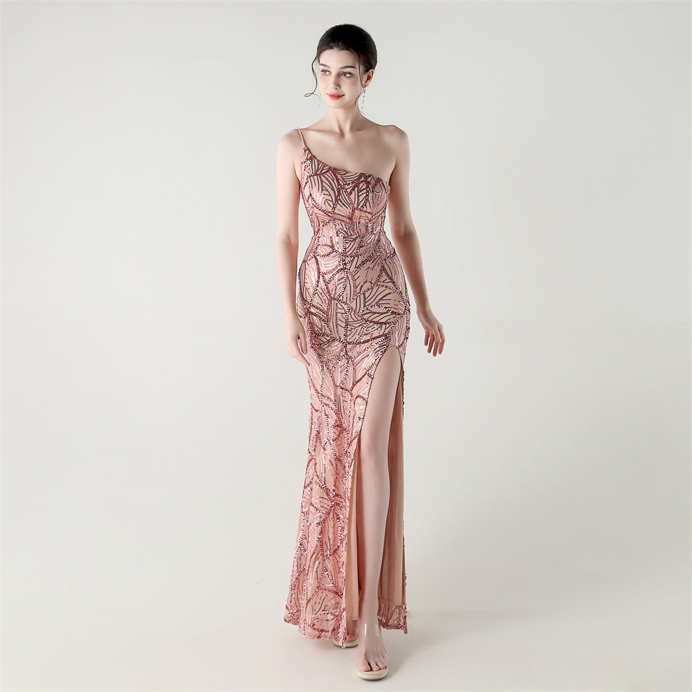 Women One Shoulder Beaded Geometric Sequin Formal Party Prom Wedding Evening Dress 25