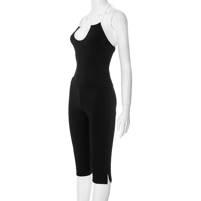 Women Spring and Summer Sexy Suspender Backless Tether Two-piece Set 7