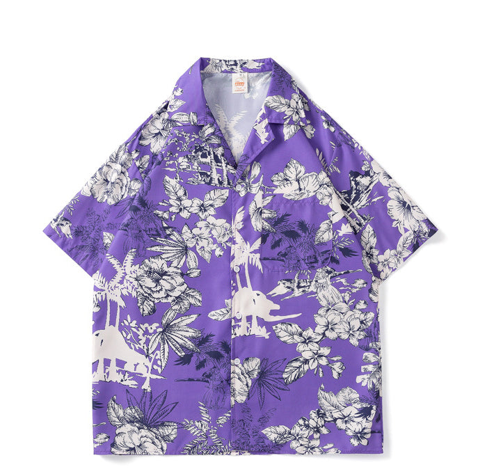 American Retro Classic Flower Shirt Men's Short-Sleeved Summer Casual Loose Hawaiian Shirt 12