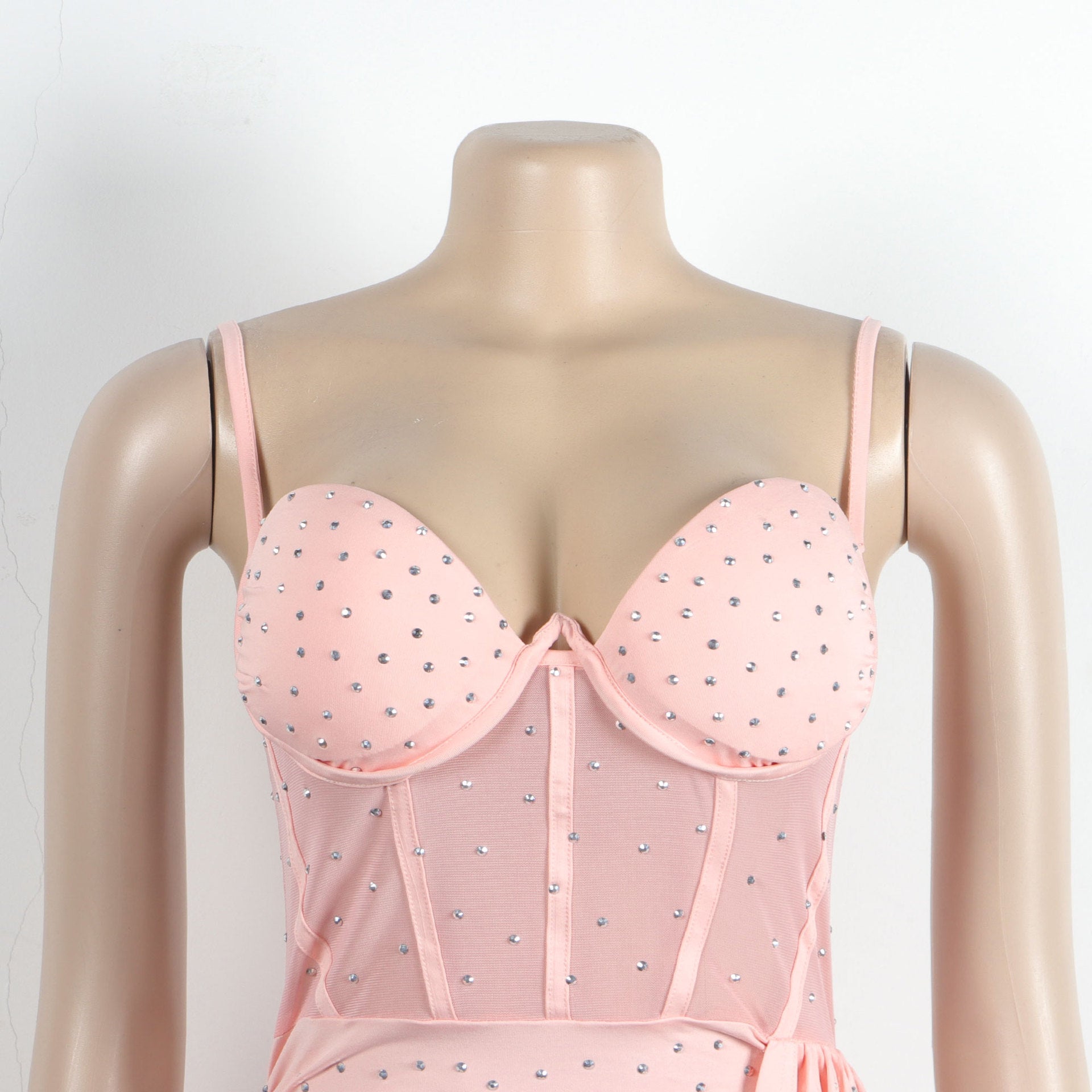 Sexy Slim Beaded Patchwork Sling Pleated Bodycon Dress 9