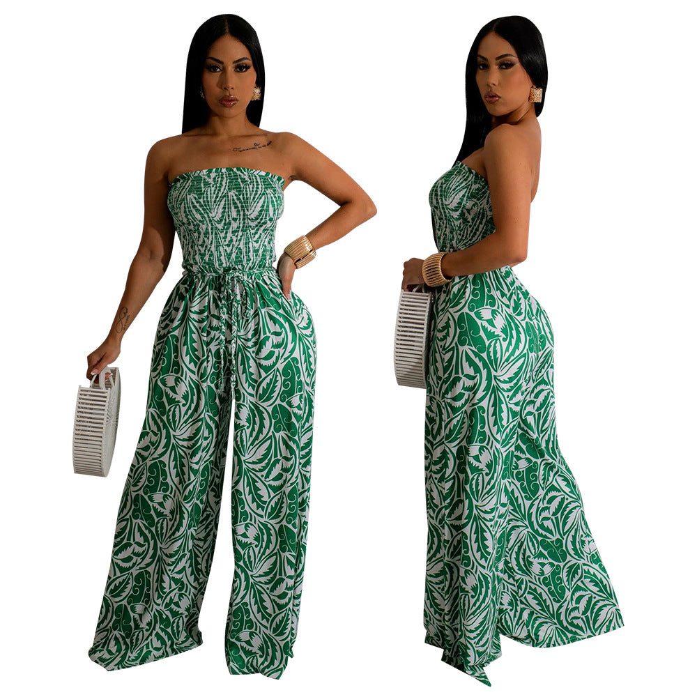 Women Sexy Sleeveless Backless Print Wide Leg Jumpsuit 4
