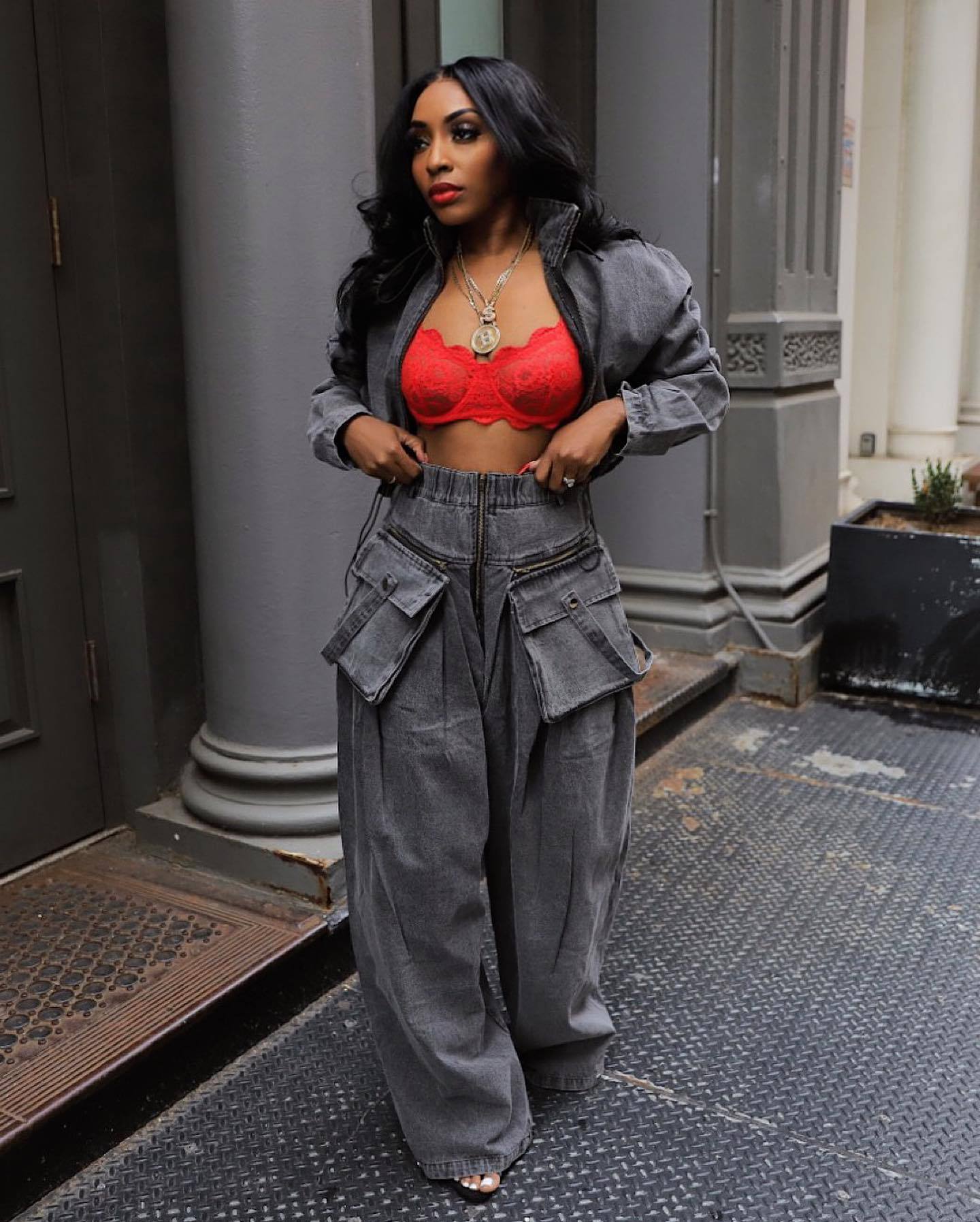 Fashion Retro Wide Leg Loose Denim Two Piece pants Set Women's Clothing 4