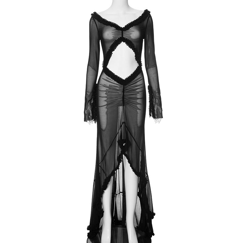 Women Hollow Gathered Lace Dress 24