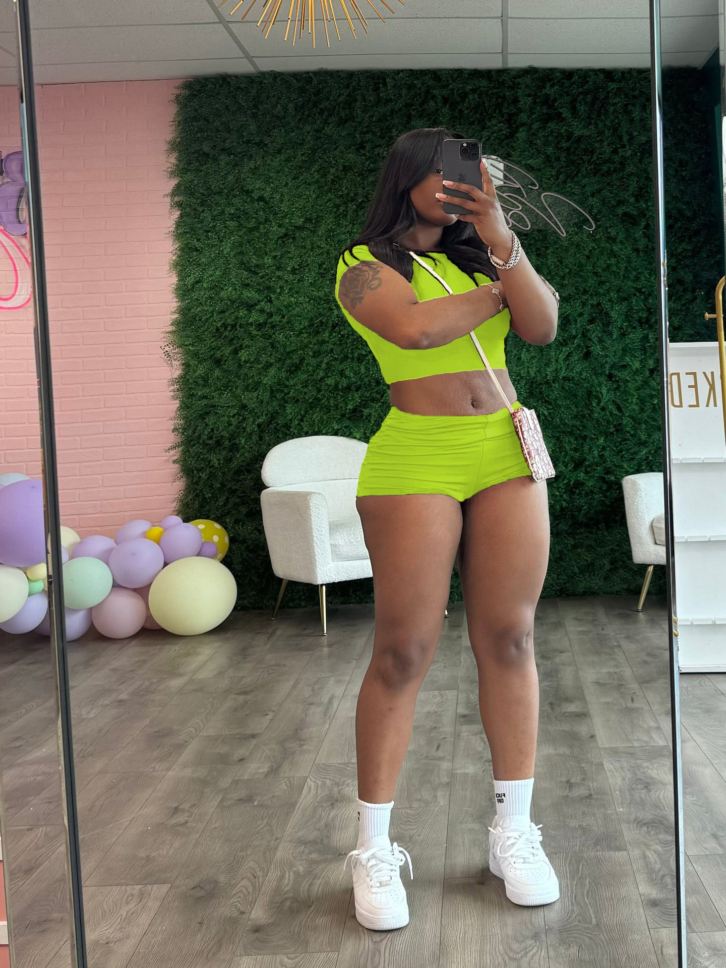 Women Summer Solid Crop Top Shorts Two-Piece Set 8