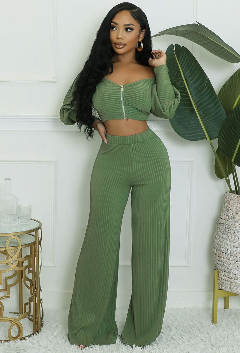 Women Casual Long Sleeve Top and Pant Two-Piece Set