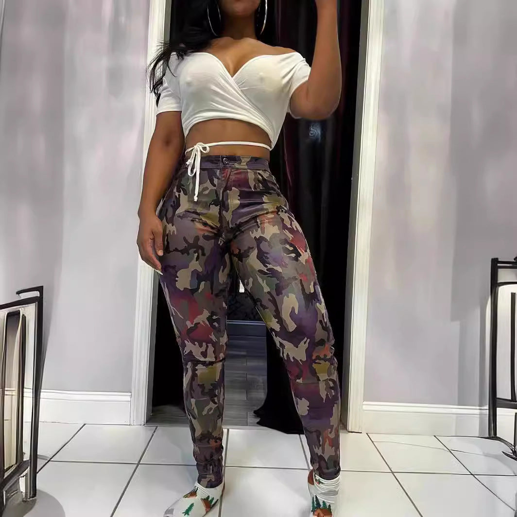 Spring Sexy Women's Clothing Tight Fitting Camo Trendy Pants 4