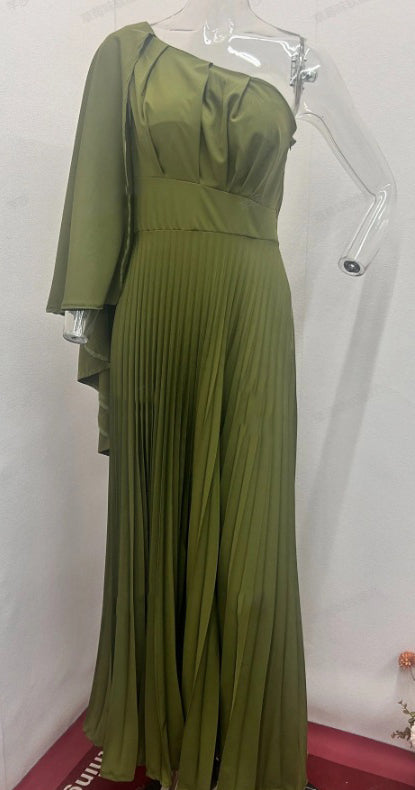 Women Summer Slash Shoulder Off-shoulder Pleated Elegant Maxi Dress 8