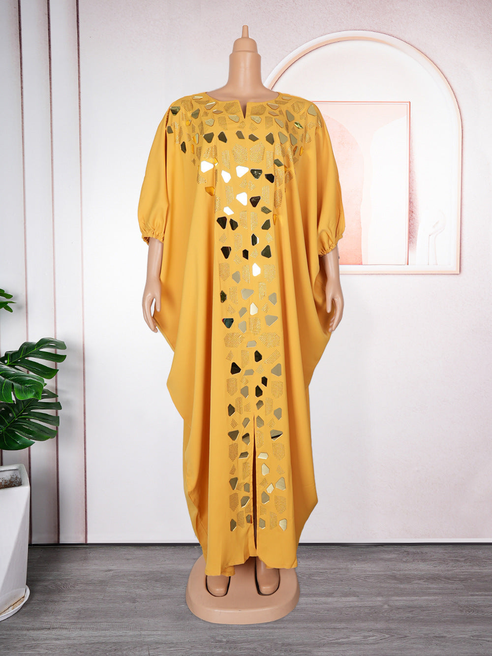 Beaded Long Dress African Women Plus Size Loose Robe 13