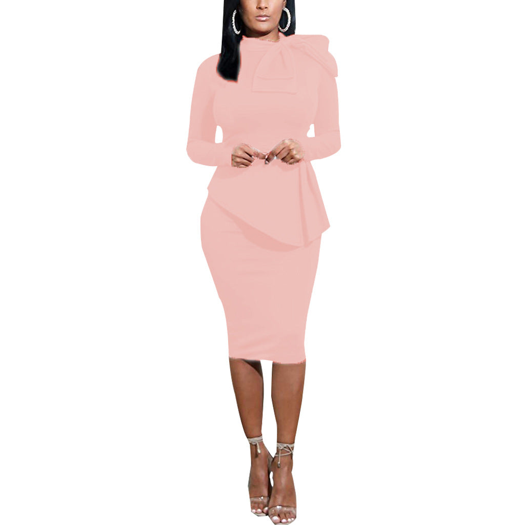 Women sexy diagonal bow dress 19