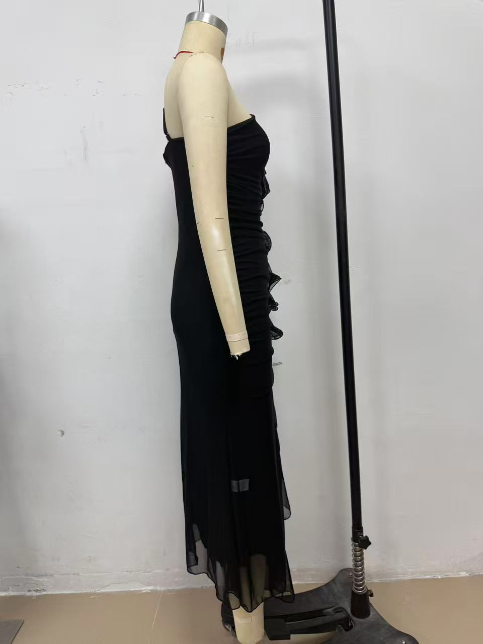 Summer Slash Shoulder Fashion Sexy Shirred High Slit Slim Dress 8