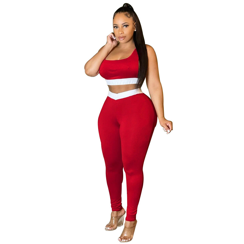 Women summer sexy vest and trousers Patchwork sports two-piece set 13