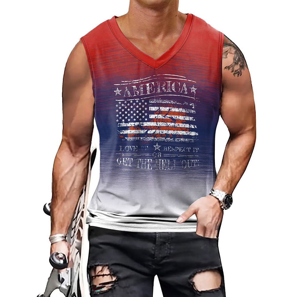 Summer Men's Vest Men's Star Stripe Print V-Neck Sleeveless Top 5