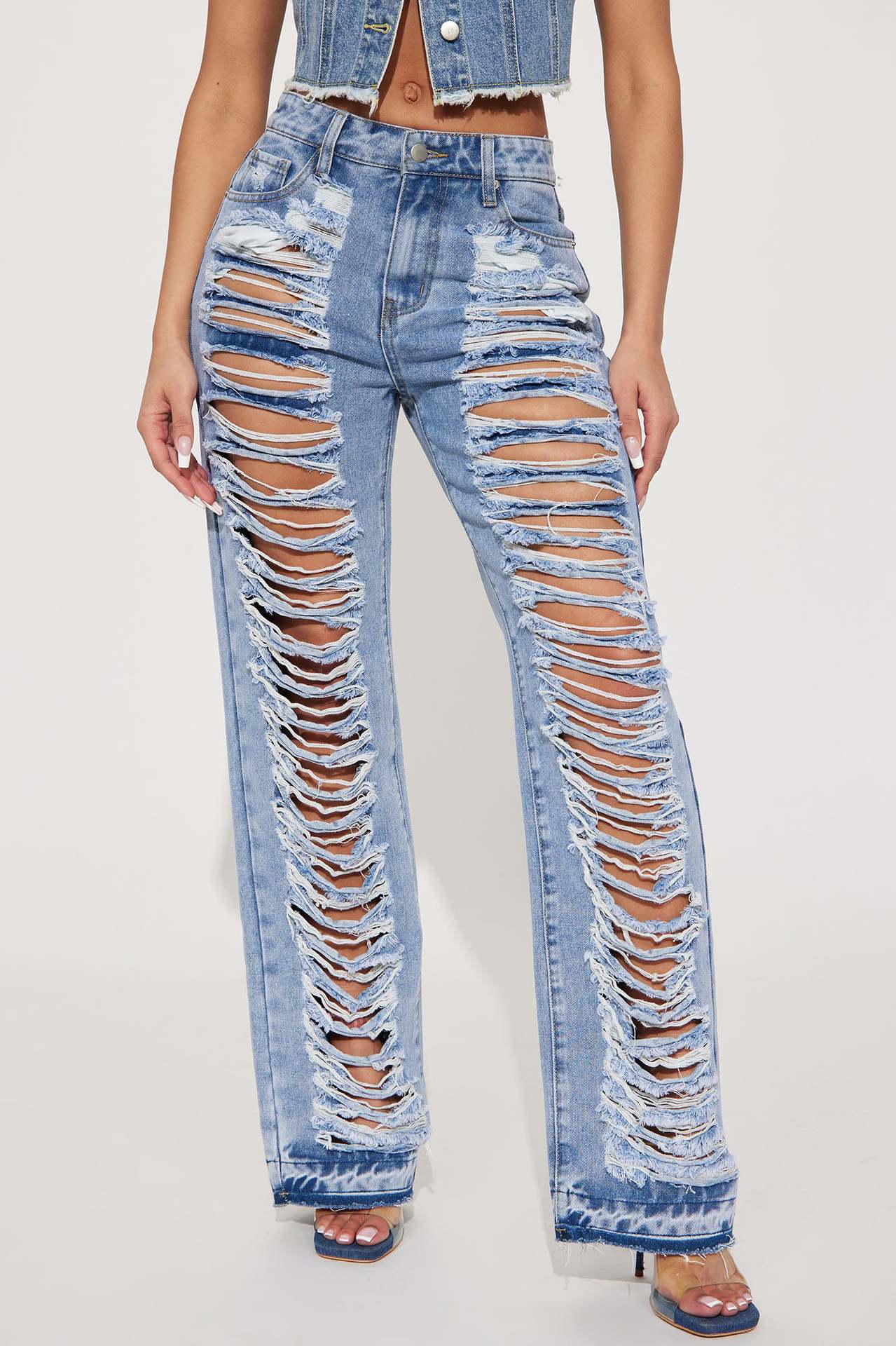Fashion Versatile Slim Sexy Micro Stretch Ripped Micro Bell Bottom Denim Pants