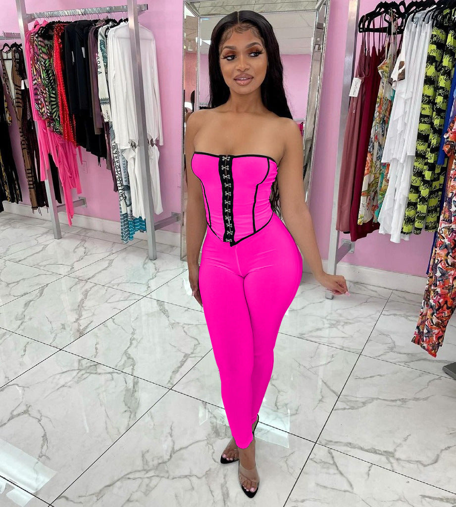 Women's Color Matching Low Back Vest Top and Pants Two-Piece Set 5