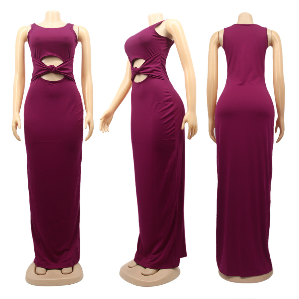 Sexy Women's Solid Color Sleeveless Cutout Women's Long Dress 10