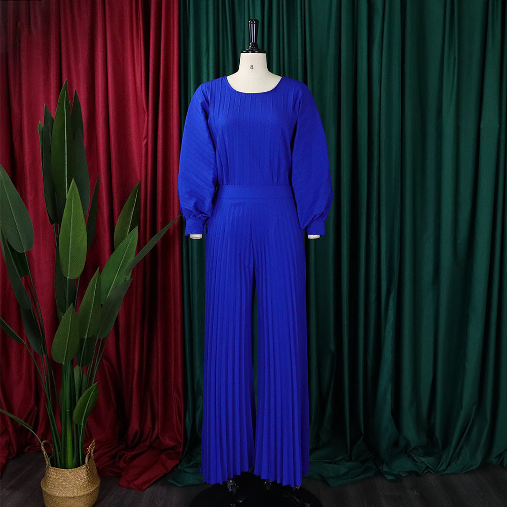 Plus Size Women Summer Loose Casual Shirt and Wide-leg Pants Two-Piece Set 8