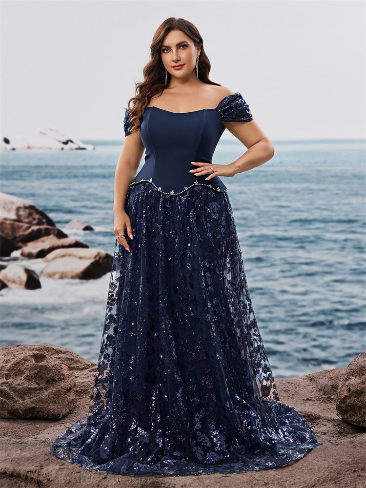 Plus Size Women's Elegant Sequin Patchwork False Two-Piece Mother of the Bride Dress