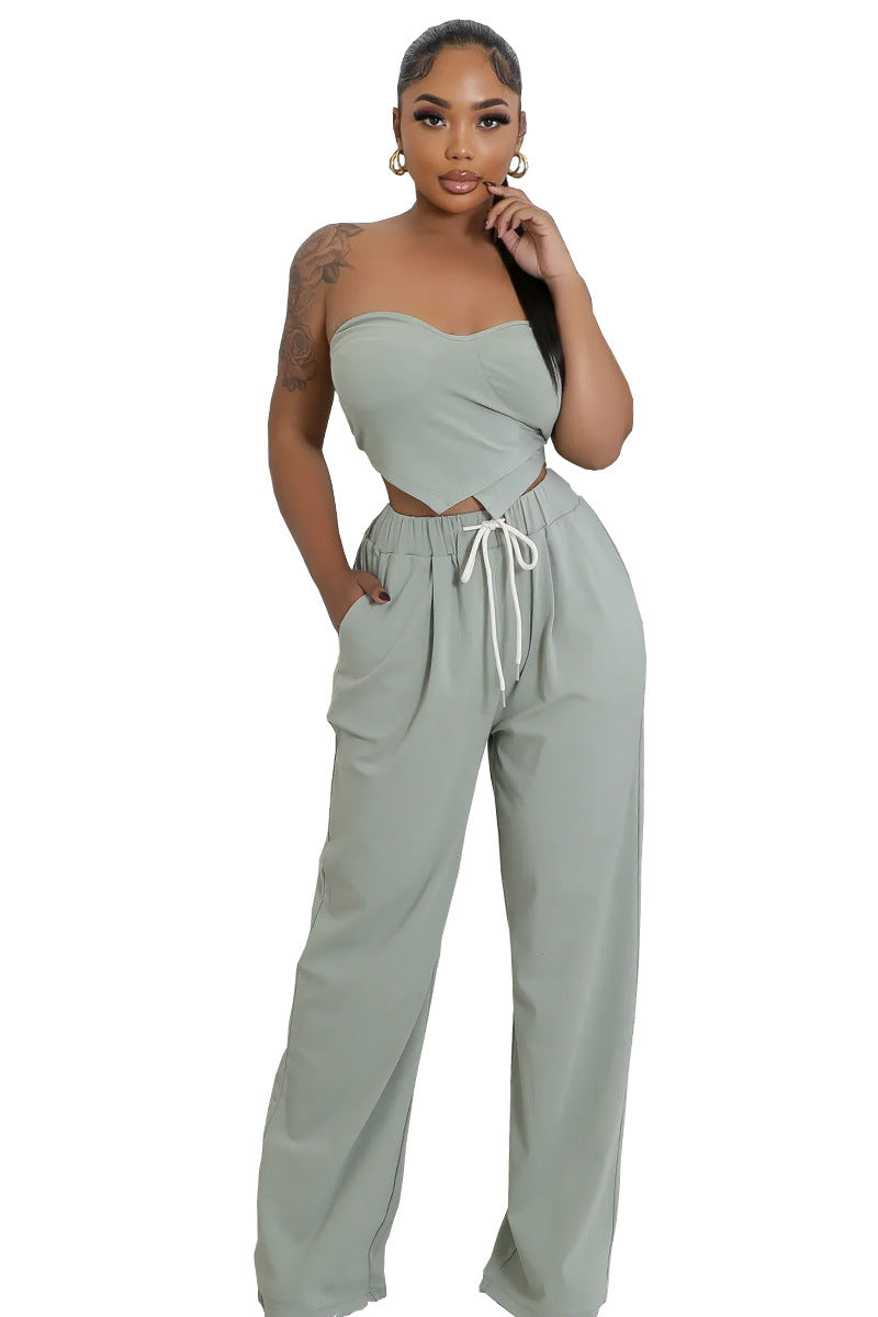 Women heart-shaped Strapless Top and Casual trousers two-piece set 7