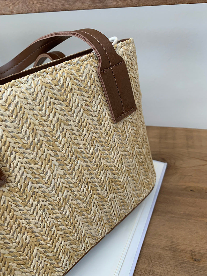 Korean Grass Woven Beach Bag Summer Casual Holidays Women's Cabbage Basket Portable Shoulder Messenger Bag 13