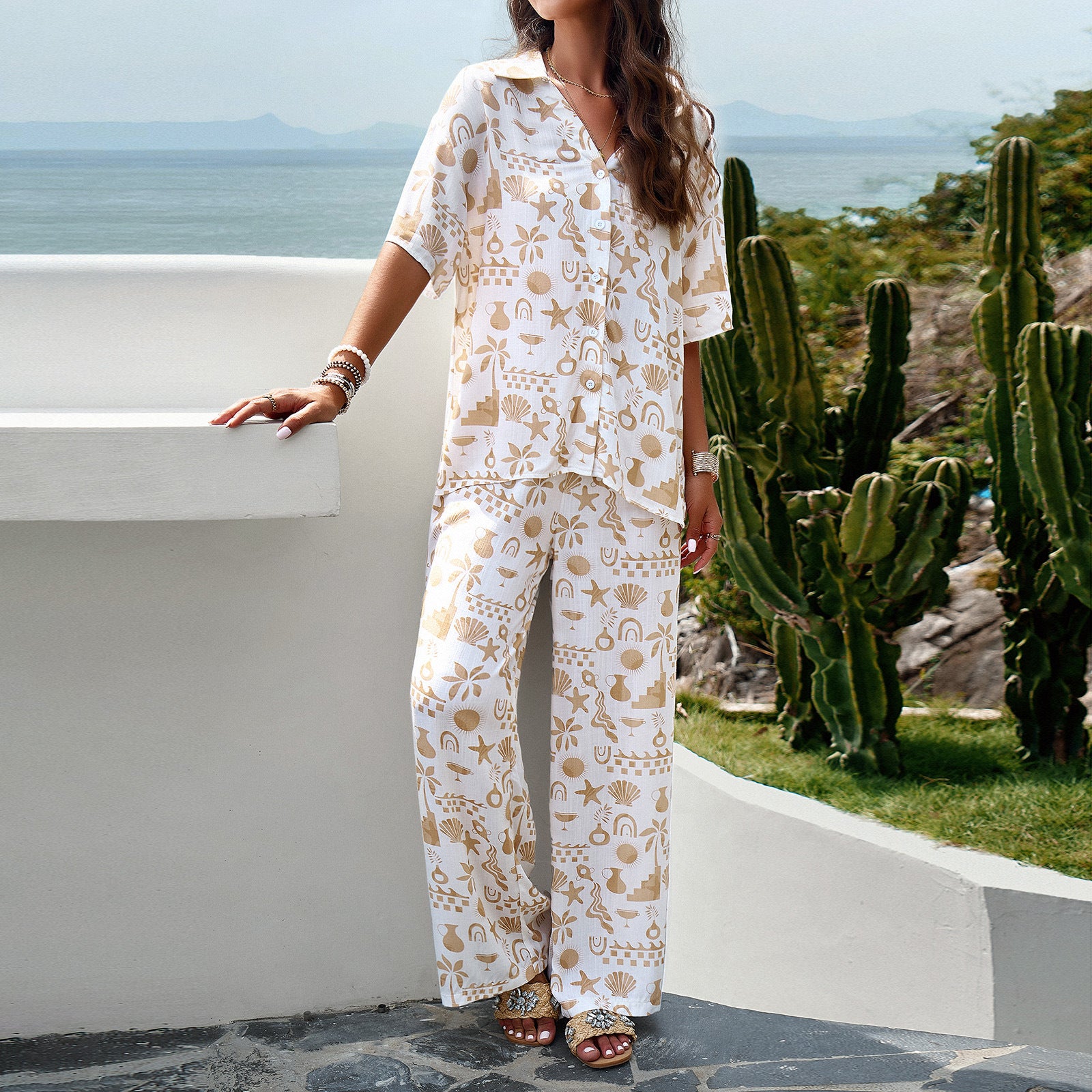 Women's Spring Summer Chic Printed Short Sleeve Lounge Wear 12