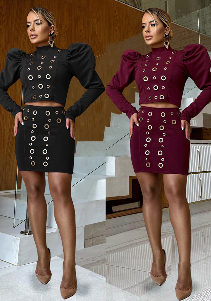 Women's Casual Long-Sleeve Top & Skirt Two-Piece Set