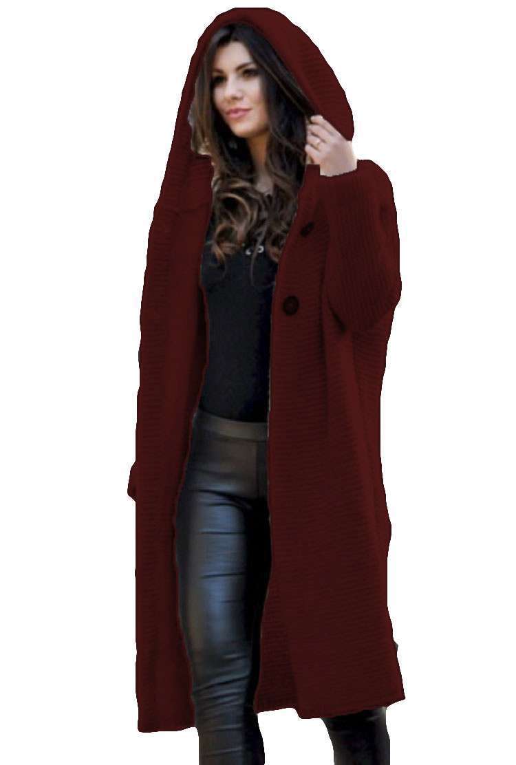 Plus Size Women Fall/Winter Long Sleeve Hooded Cardigan Sweater Jacket 15